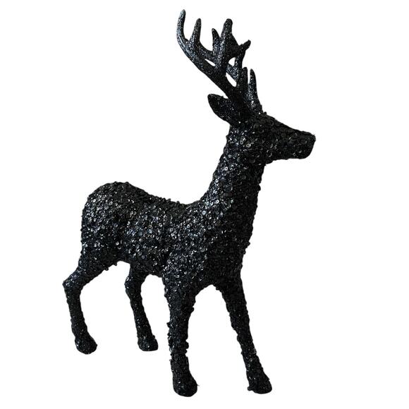 Glam Christmas Beaded Sequin REINDEER Figurine 20in Black Holiday Home Decor NEW